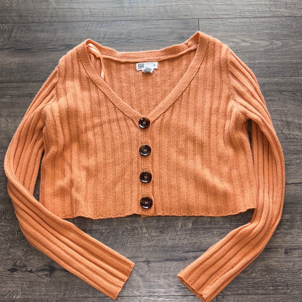 RSQ Cropped Ribbed Button-Up Cardigan in Orange 🎃